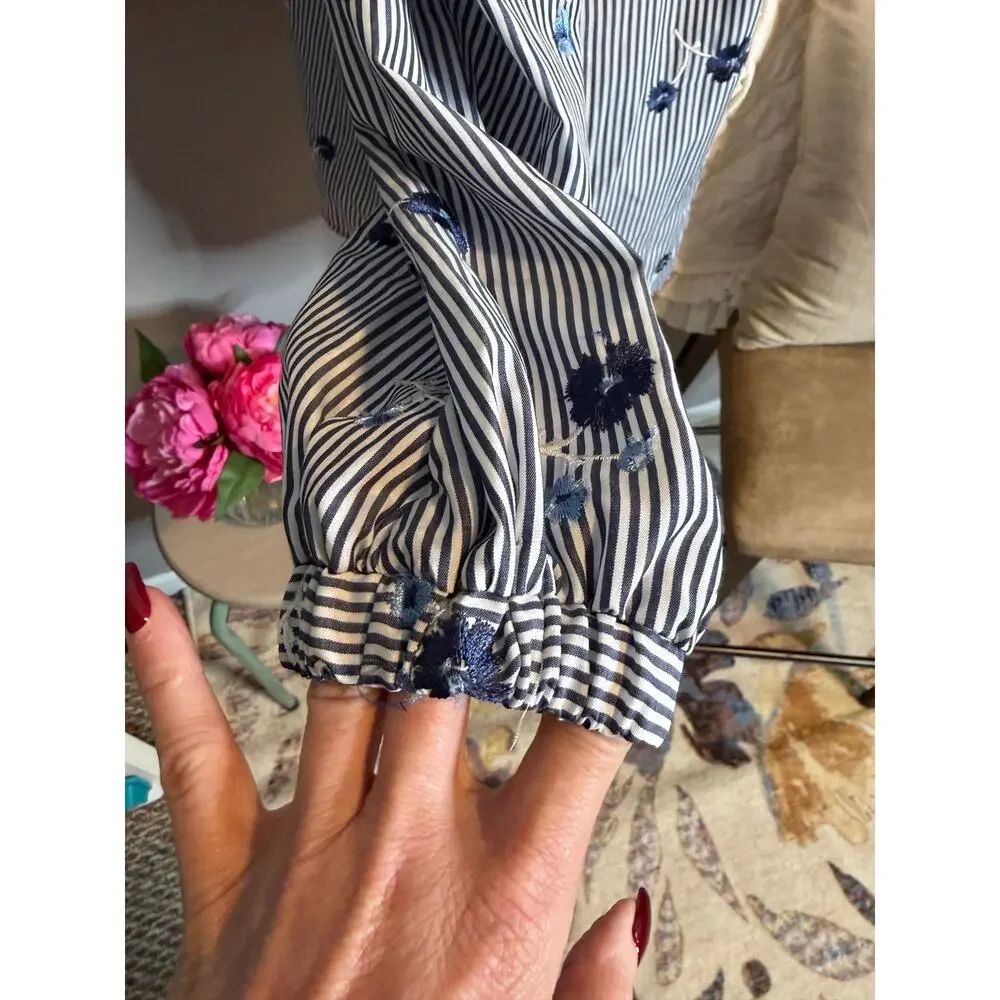 NWT Michael Michael Kors Embroidered Stripe Cold Shoulder Blouse Size Small
